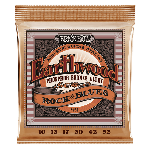 Ernie Ball Earthwood Rock and Blues with Plain G Phosphor Bronze Acoustic Guitar String, 10-52 Gauge