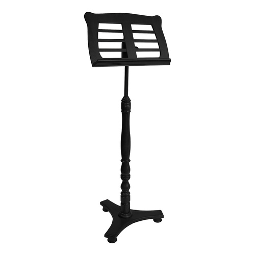 Wooden Music Stand - Height Adjustable 85-125cm, Angle Adjustable Top, Low Base Horizontal Slats - Black