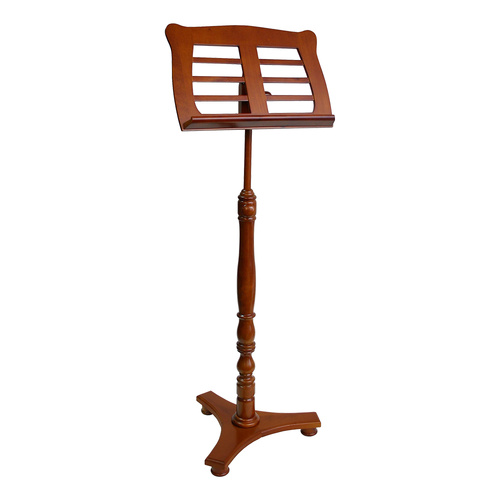 Wooden Music Stand - Height Adjustable 85-125cm, Angle Adjustable Top, Low Base Horizontal Slats - Walnut Finish