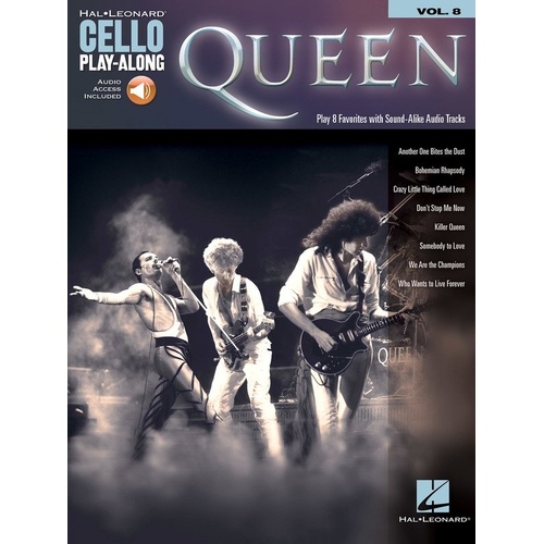 Queen Cello Play-Along V8 BK/OLA by Hal Leonard - 24 Pages, Includes Backing Tracks for Popular Songs
