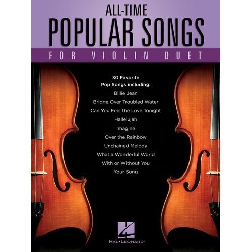 All-Time Popular Songs for Violin Duet by Hal Leonard, 64 Pages, Includes Violin 1 and 2 Parts