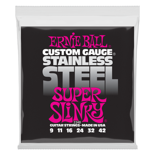 Ernie Ball Super Slinky Stainless Steel Wound Electric Guitar Strings-9-42 Gauge