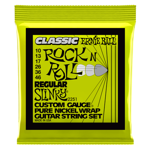Ernie Ball Regular Slinky Classic Rock n Roll Pure Nickel Wrap Electric Guitar Strings, 10-46 Gauge