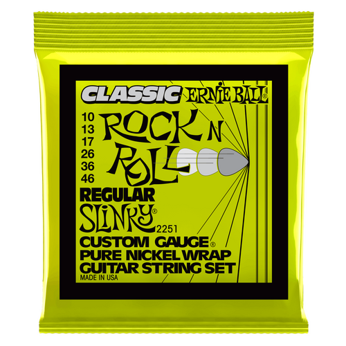 Ernie Ball Regular Slinky Classic Rock n Roll Pure Nickel Wrap Electric Guitar Strings, 10-46 Gauge