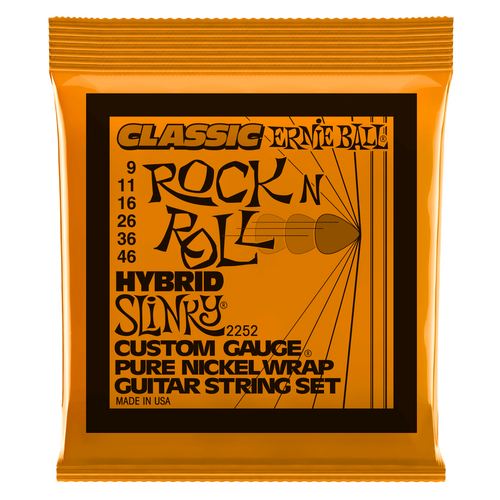Ernie Ball Hybrid Slinky Classic Rock n Roll Pure Nickel Wrap Electric Guitar Strings, 9-46 Gauge