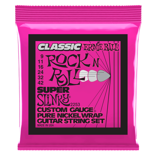 Ernie Ball Super Slinky Classic Rock n Roll Pure Nickel Wrap Electric Guitar Strings-9-42 Gauge