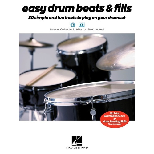 Easy Drum Beats & Fills Book by Hal Leonard, 40 Pages, Includes Audio/Video Tracks, Metronome, Suitable for 4-Piece Drumset
