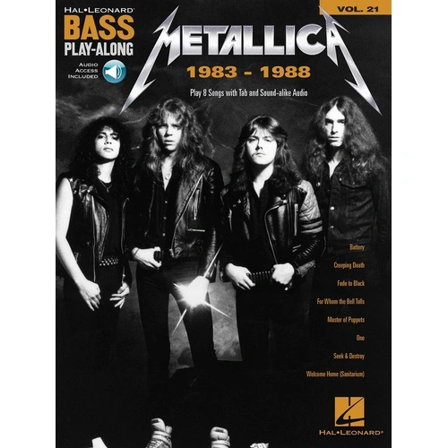 Metallica 1983-1988 Bass Play-Along V21 BK/OLA, 72 Pages, Includes 8 Songs, Tab, Audio for Download/Streaming