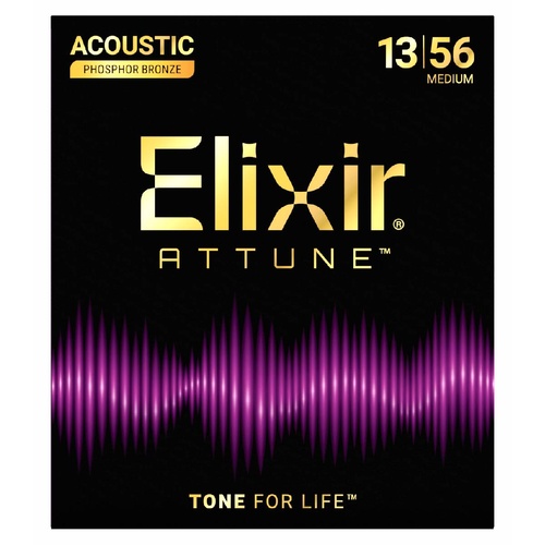 Elixir 21102 Attune Acoustic Guitar Strings Phosphor Bronze Coated Medium Gauge 13-56