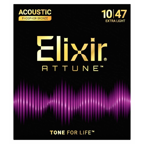 Elixir 21002 Attune Acoustic Guitar Strings Phosphor Bronze Coated Extra Light .010-.047