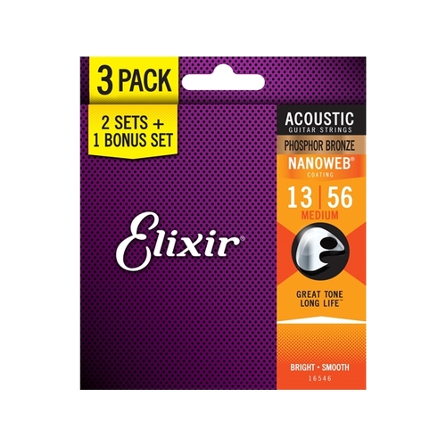 Elixir : #16546: Acoustic Phos Bronze Medium 3 Pack 13-56
