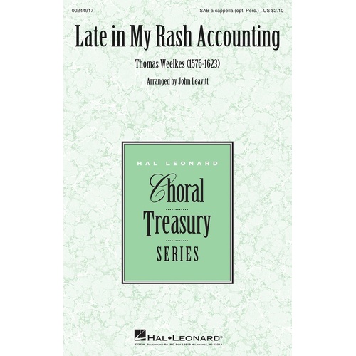 Late In My Rash Accounting SAB A Cappella (Octavo)