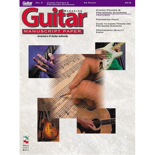 Guitar Manuscript Paper No4 - 64 Pages with Chord Frames and Fretboard Diagrams