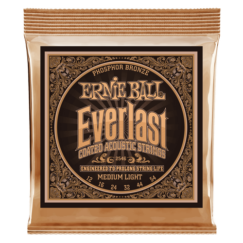 Ernie Ball Everlast Medium Light Coated Phosphor Bronze Acoustic Guitar String, 12-54 Gauge