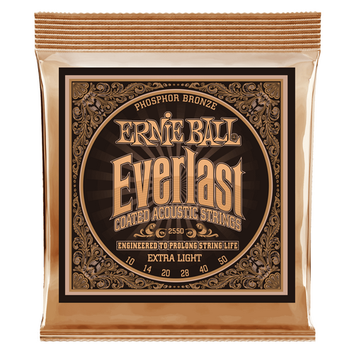 Ernie Ball Everlast Extra Light Coated Phosphor Bronze Acoustic Guitar String, 10-50 Gauge