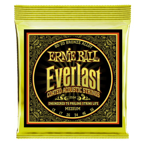 Ernie Ball Everlast Medium Coated 80-20 Bronze Acoustic Guitar String, 13-56 Gauge