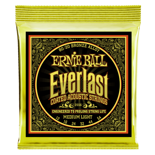 Ernie Ball Everlast Medium Light Coated 80-20 Bronze Acoustic Guitar String, 12-54 Gauge