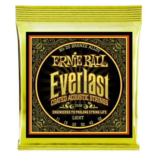Ernie Ball Everlast Light Coated 80-20 Bronze Acoustic Guitar String, 11-52 Gauge
