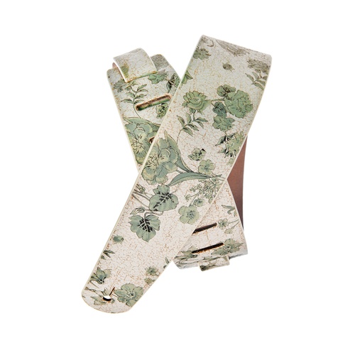Planet Waves Distressed Leather Guitar Strap, White Flowers
