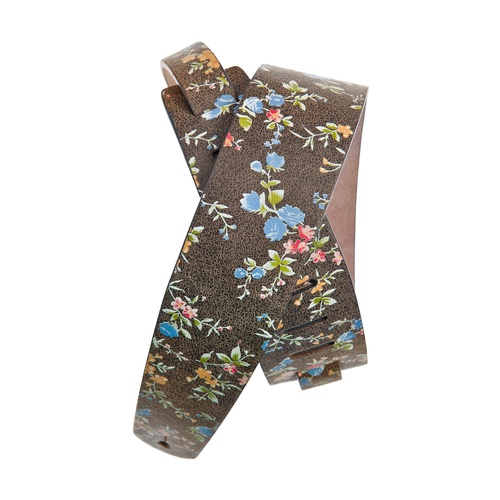 Planet Waves Distressed Leather Guitar Strap, Brown Flowers