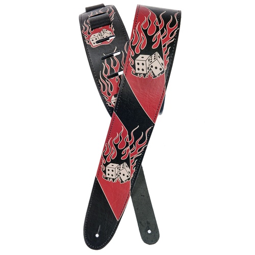 Planet Waves Hot Rod Collection Leather Guitar Strap, Flaming Dice 