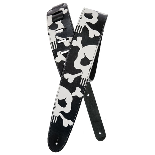 Planet Waves Hot Rod Collection Leather Guitar Strap, Vintage Skull