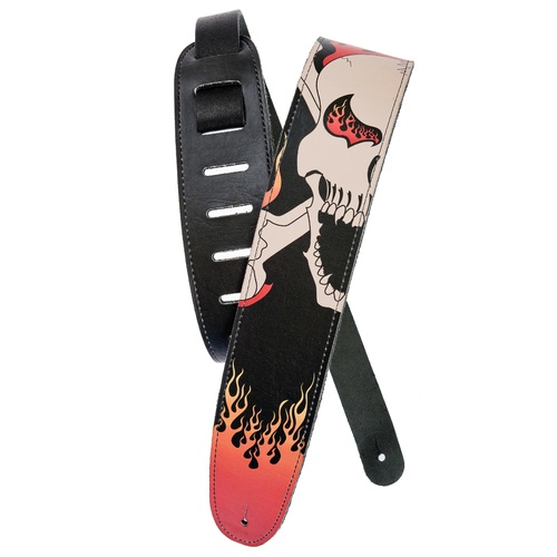 Planet Waves Hot Rod Collection Leather Guitar Strap, Flaming Skull 