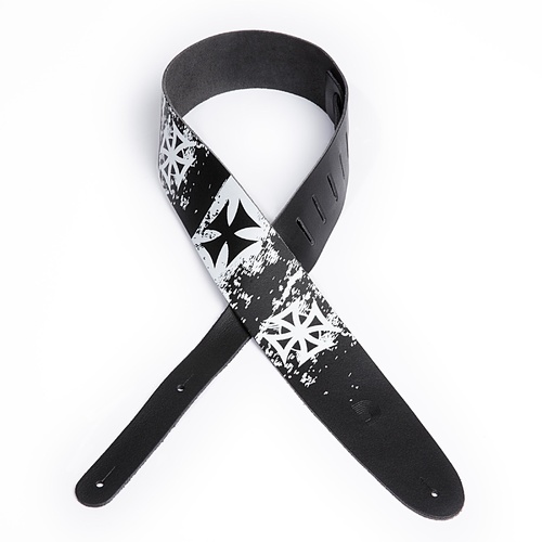 D'Addario 2.5 Inch Leather Screen Printed Chopper Cross Guitar Strap 