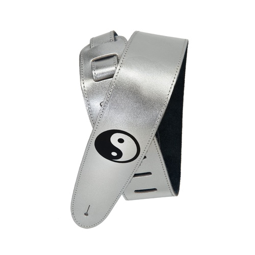 Planet Waves Embossed Silver Leather Guitar Strap, Yin Yang