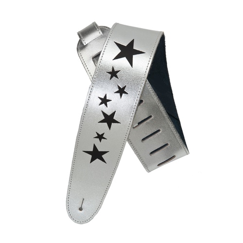 Planet Waves Embossed Silver Leather Guitar Strap, Stars