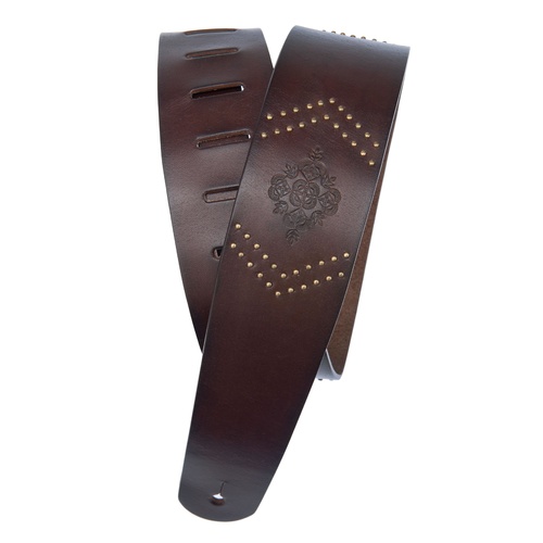 Planet Waves Embossed Studs Leather Guitar Strap, Brown