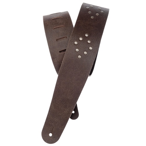Planet Waves Blasted Leather Guitar Strap, Brown with Brass Rivets