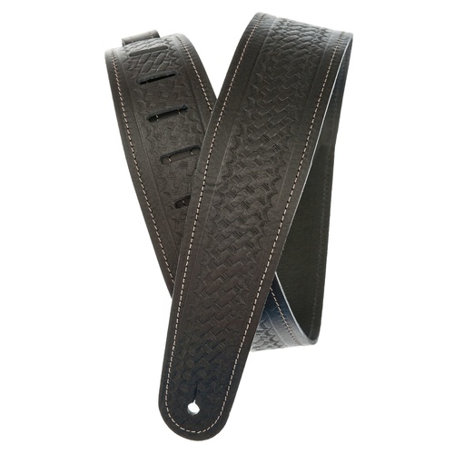 Planet Waves Basket Weave Embossed Leather Guitar Strap, Black