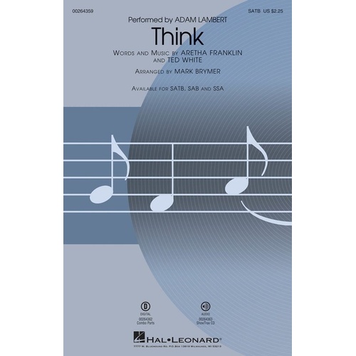 Think SATB Choral Arrangement by Hal Leonard, 16 Pages