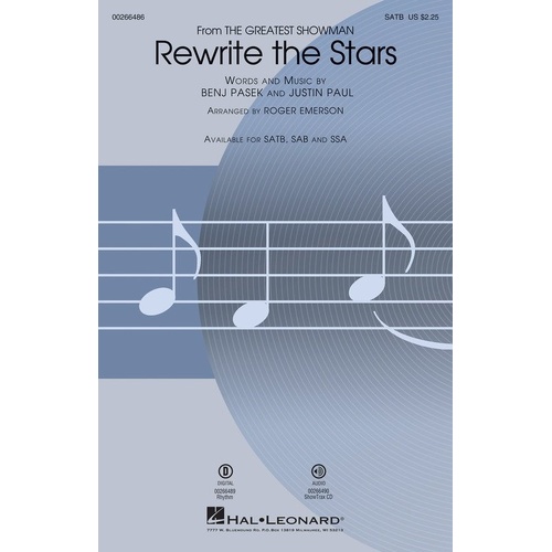 Rewrite the Stars SATB from The Greatest Showman - Choral Arrangement by Hal Leonard, 16 Pages