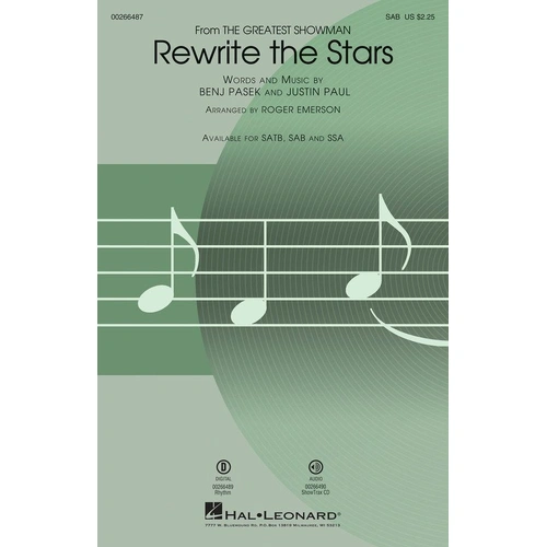 Rewrite the Stars (from The Greatest Showman) - Choral Arrangement by Hal Leonard, 16 Pages