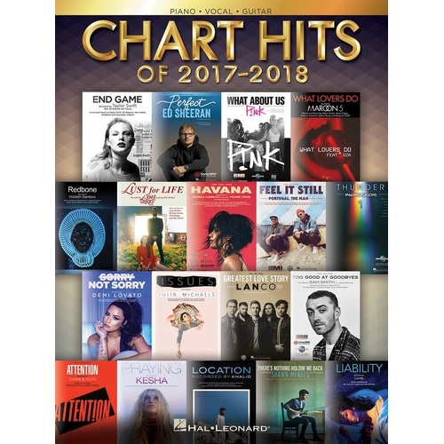 Chart Hits of 2017-2018 PVG Songbook for Guitar and Piano, 128 Pages, Hal Leonard