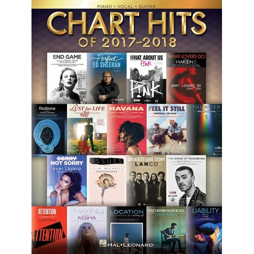 Chart Hits of 2017-2018 PVG Songbook for Guitar and Piano by Hal Leonard, 128 Pages
