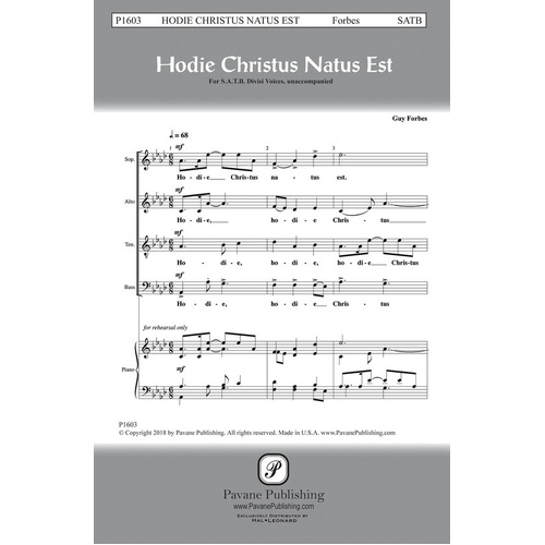 Hodie Christus Natus Est SATB Divisi A Cappella (Octavo)