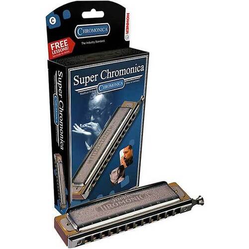 Hohner Super Chromonica 48 Chromatic Harmonica in Key of D with Pearwood Comb and Hard Shell Case