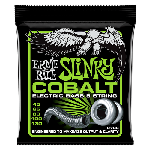 Ernie Ball Bass 5 Slinky Cobalt Electric Bass Strings, 45-130 Gauge