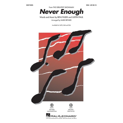 Never Enough (From The Greatest Showman) SSA Choral Music, Hal Leonard, 12 Pages