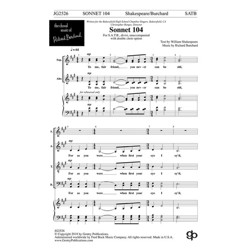 Sonnet 104 SATB Divisi A Cappella (Octavo)