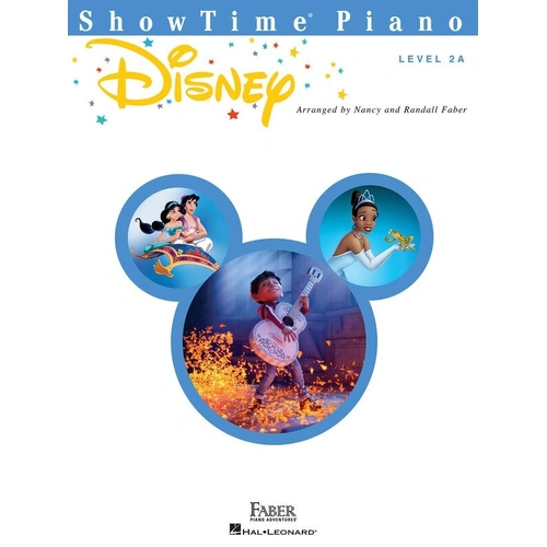 Showtime Piano Disney Level 2A by Nancy Faber & Randall Faber, 24 pages, featuring Disney hits for beginner pianists.