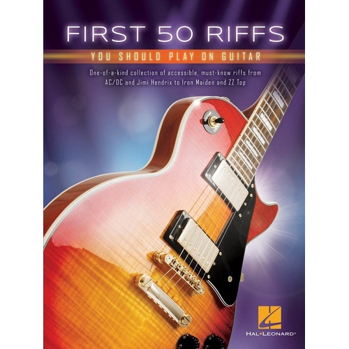 First 50 Riffs You Should Play on Guitar by Hal Leonard, Standard Notation & TAB, 40 Pages, Guitar Series