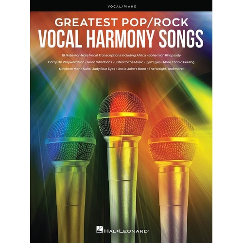 Greatest Pop/Rock Vocal Harmony Songs Piano/Vocal Songbook