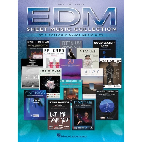 EDM Sheet Music Collection PVG by Hal Leonard for Piano, Vocal & Guitar, 224 pages, featuring 37 hits from popular EDM songs.