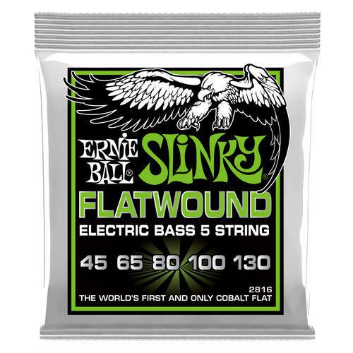 Ernie Ball Regular Slinky 5-String Flatwound Electric Bass Strings, 45-130 Gauge