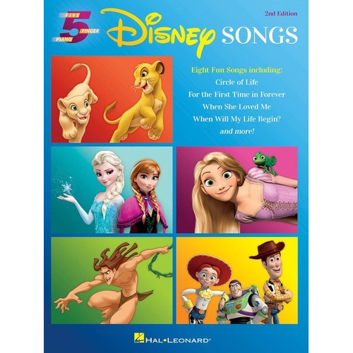 Disney Songs 5 Finger Piano 2nd Edition by Hal Leonard - 32 Pages with Lyrics