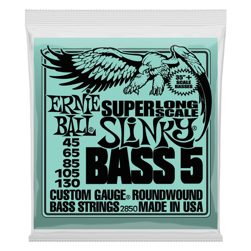 Ernie Ball Bass 5 Slinky Super Long Scale Electric Bass Strings, 45-130 Gauge